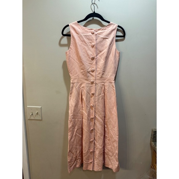 Brooks Brothers Peach Silk Linen Button Back Sleeveless Pleated Midi Dress 4 - Picture 2 of 8